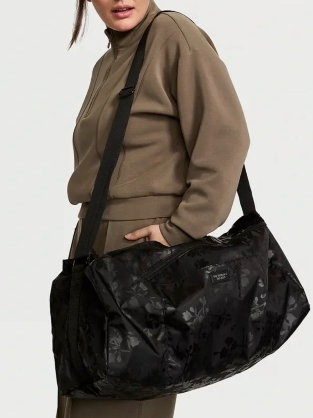 Black Floral Weekender Duffel Bag, Durable Shoulder Strap by Victoria’s Secreat